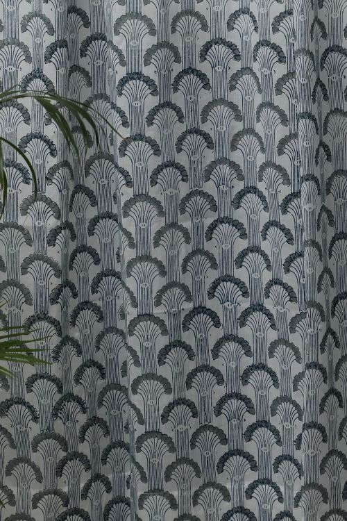 Sooti Syahi Sargasso Blue Hand Block Printed Door Curtain - Image 5