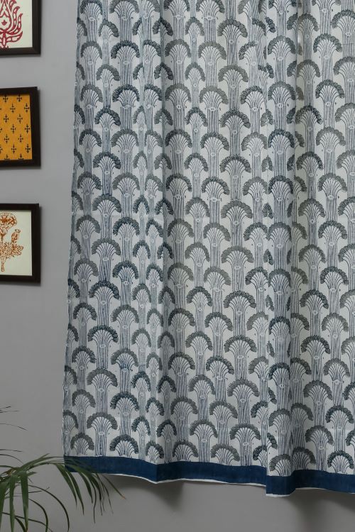 Sooti Syahi Sargasso Blue Hand Block Printed Window Curtain - Image 2