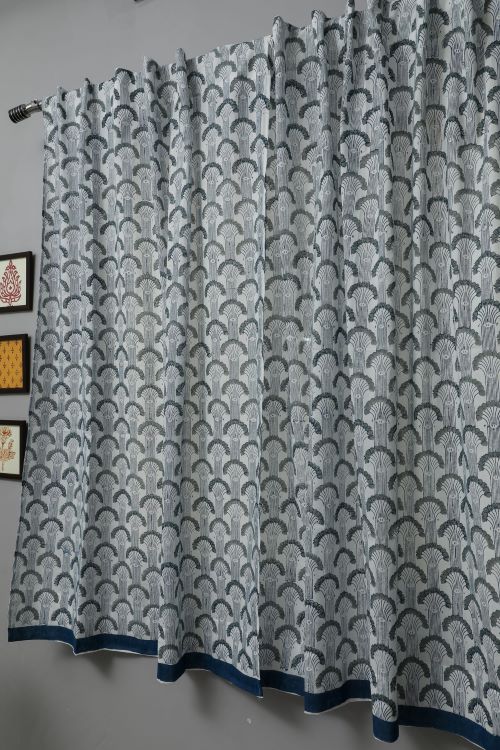 Sooti Syahi Sargasso Blue Hand Block Printed Window Curtain - Image 3