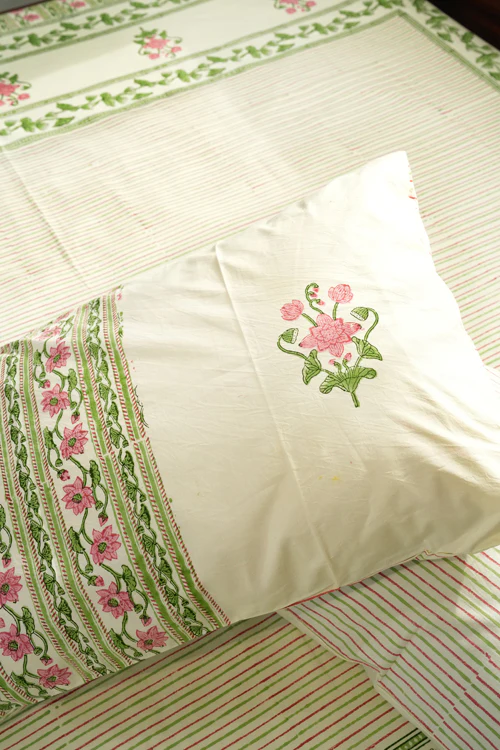 Sooti Syahi Serene Garden Hand Block Printed Cotton Percale Bedsheet - Image 2