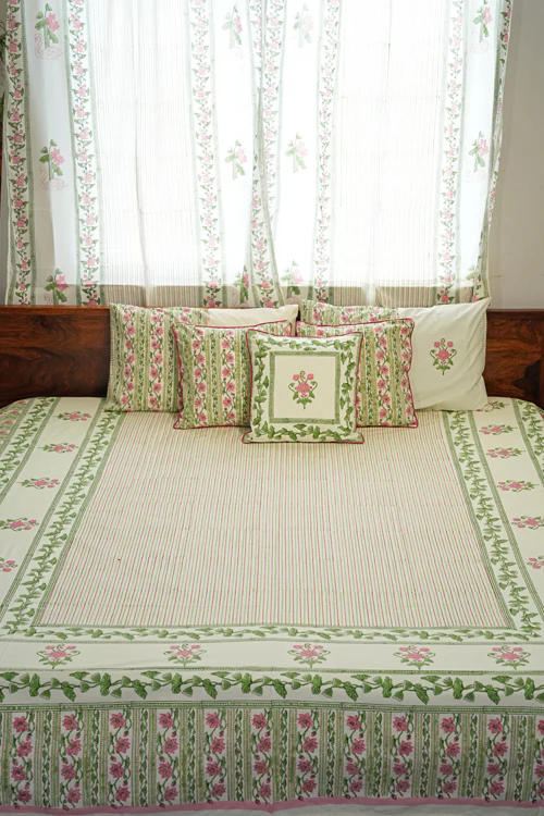 Sooti Syahi Serene Garden Hand Block Printed Cotton Percale Bedsheet - Image 6