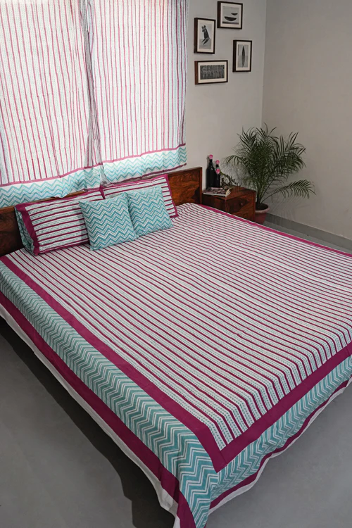Sooti Syahi Serene Stripes Hand Block Printed Cotton Percale Bedsheet - Image 7