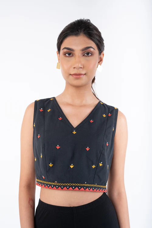 Rangsutra Shifrah Soof Embroidered Black Sleeveless Blouse