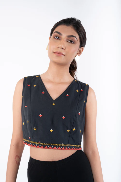 Rangsutra Shifrah Soof Embroidered Black Sleeveless Blouse - Image 2