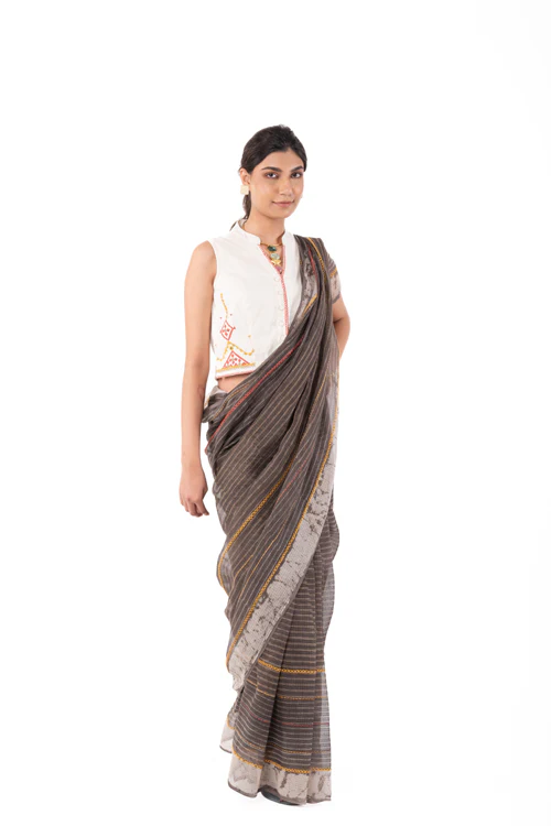 Rangsutra Shifrah Soof Embroidered Off-White Sleeveless Blouse - Image 7