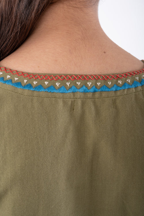 Rangsutra Shifrah Soof Embroidered Olive Half Sleeve Blouse - Image 10