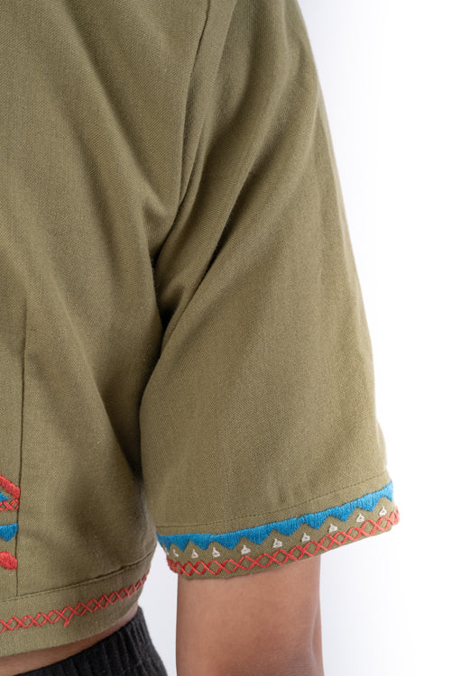 Rangsutra Shifrah Soof Embroidered Olive Half Sleeve Blouse - Image 12