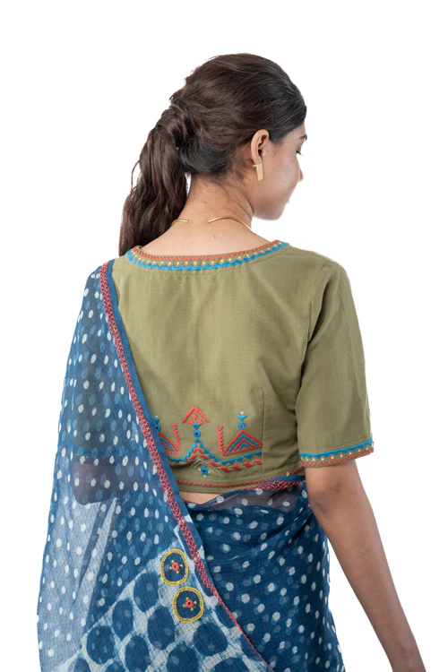 Rangsutra Shifrah Soof Embroidered Olive Half Sleeve Blouse - Image 2