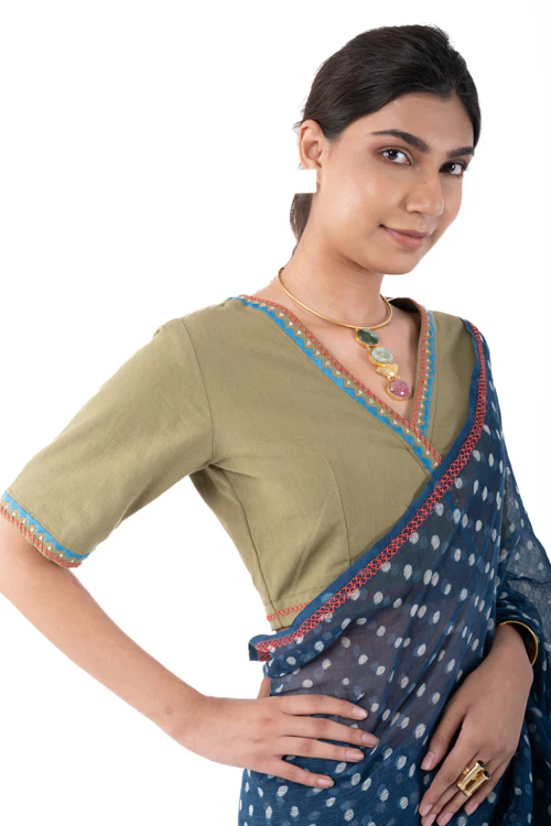 Rangsutra Shifrah Soof Embroidered Olive Half Sleeve Blouse - Image 6