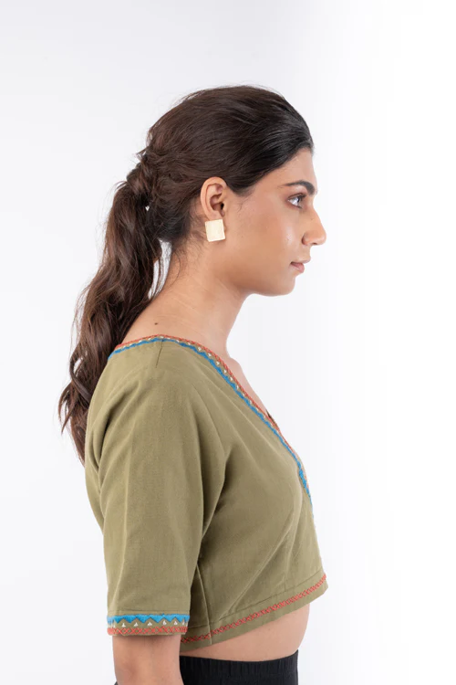 Rangsutra Shifrah Soof Embroidered Olive Half Sleeve Blouse - Image 8