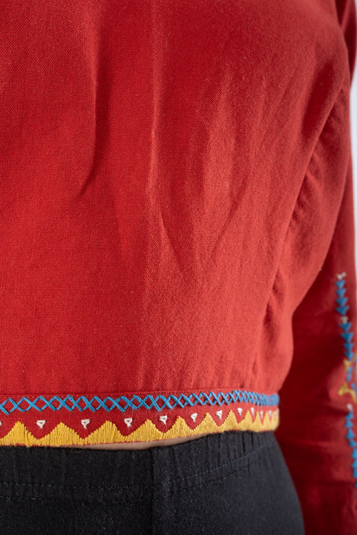 Rangsutra Shifrah Soof Embroidered Red 3-Quarter Sleeve Blouse - Image 11