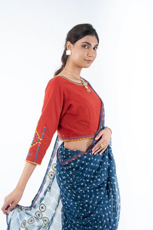 Rangsutra Shifrah Soof Embroidered Red 3-Quarter Sleeve Blouse - Image 13