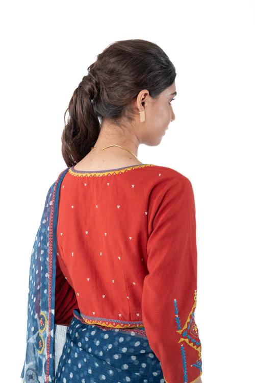 Rangsutra Shifrah Soof Embroidered Red 3-Quarter Sleeve Blouse - Image 14