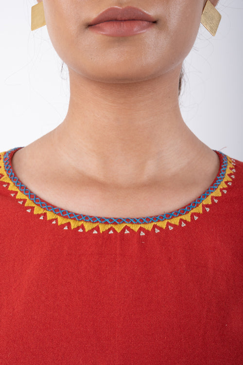 Rangsutra Shifrah Soof Embroidered Red 3-Quarter Sleeve Blouse - Image 8