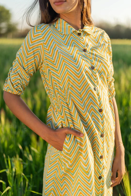Sootisyahi 'Shining Zigzag' Azofree Handblock Printed Pure Cotton Dress - Image 3