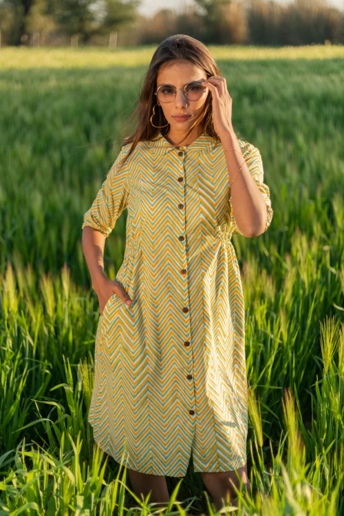 Sootisyahi 'Shining Zigzag' Azofree Handblock Printed Pure Cotton Dress - Image 4