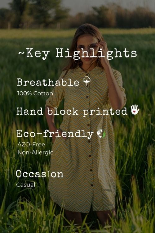 Sootisyahi 'Shining Zigzag' Azofree Handblock Printed Pure Cotton Dress - Image 6