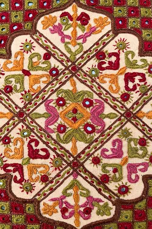 Shrujan ‘Jaipur’ 40cm X 40cm Multi-coloured Hand Embroidered Handloom Cotton Cushion Cover Pair - Image 3
