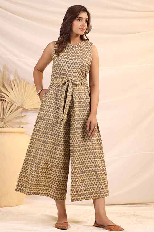 Shuddhi Beige And Violet Jumpsuit