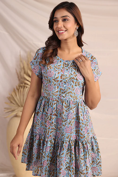 Shuddhi Blue And Green Tier Dress - Image 3