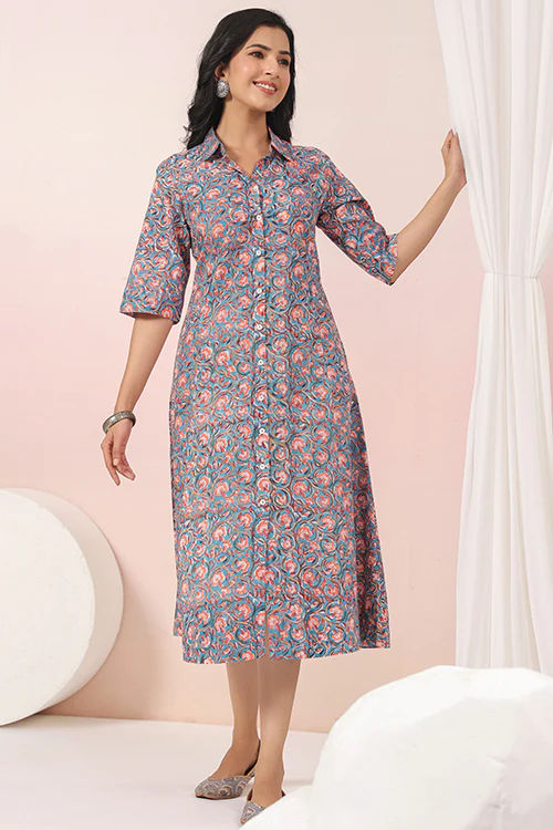 Shuddhi Blue And Peach A Line Dress - Image 4