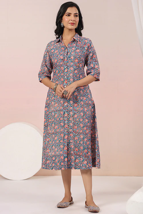 Shuddhi Blue And Peach A Line Dress - Image 6