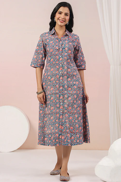 Shuddhi Blue And Peach A Line Dress - Image 8