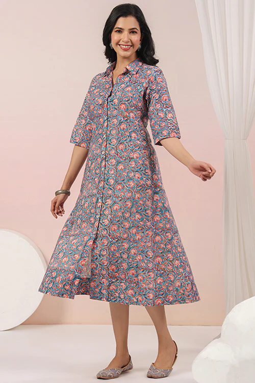 Shuddhi Blue And Peach A Line Dress - Image 9