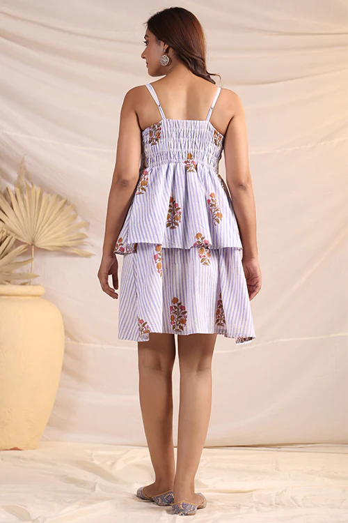 Shuddhi  Blue And White Tier Dress - Image 4