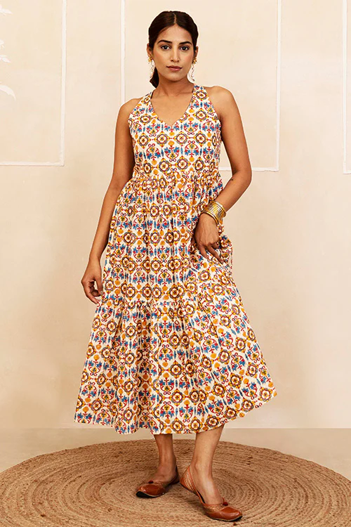 Shuddhi Blue, Red and Yellow Halter Neck Dress