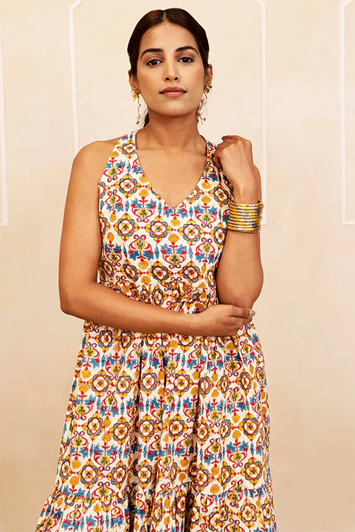 Shuddhi Blue, Red and Yellow Halter Neck Dress - Image 2