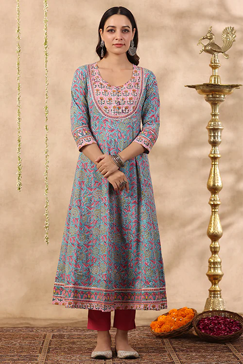 Shuddhi Green And Baby Pink 2 Piece Kurta And Duppatta Set - Image 12