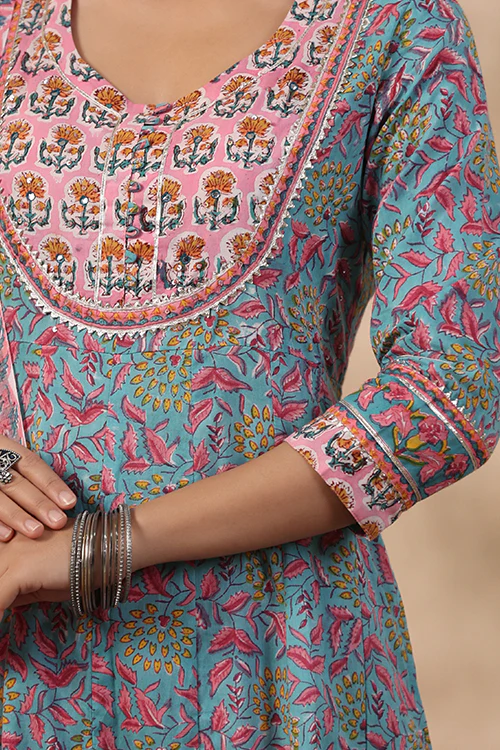 Shuddhi Green And Baby Pink 2 Piece Kurta And Duppatta Set - Image 7