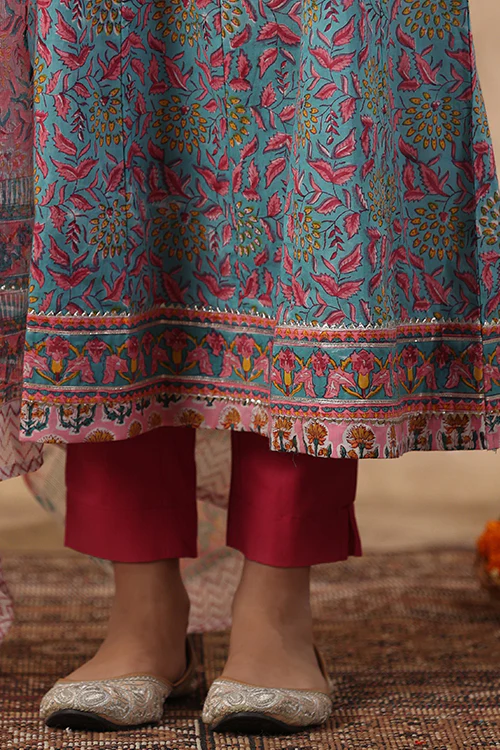 Shuddhi Green And Baby Pink 2 Piece Kurta And Duppatta Set - Image 8