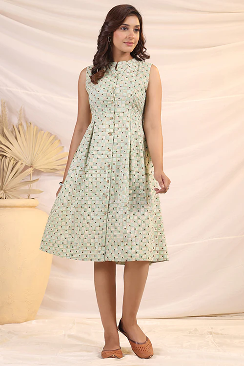 Shuddhi Green And Brown Shift Dress