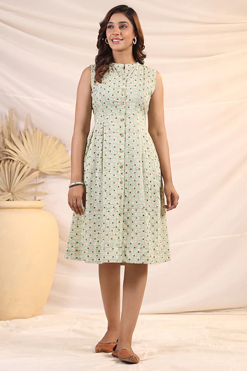 Shuddhi Green And Brown Shift Dress - Image 6