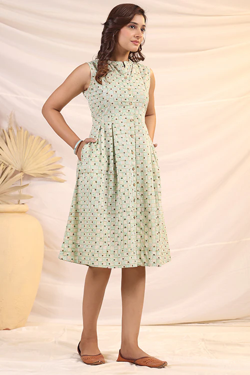 Shuddhi Green And Brown Shift Dress - Image 7