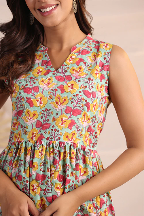 Shuddhi Green And Pink Tier Dress - Image 3