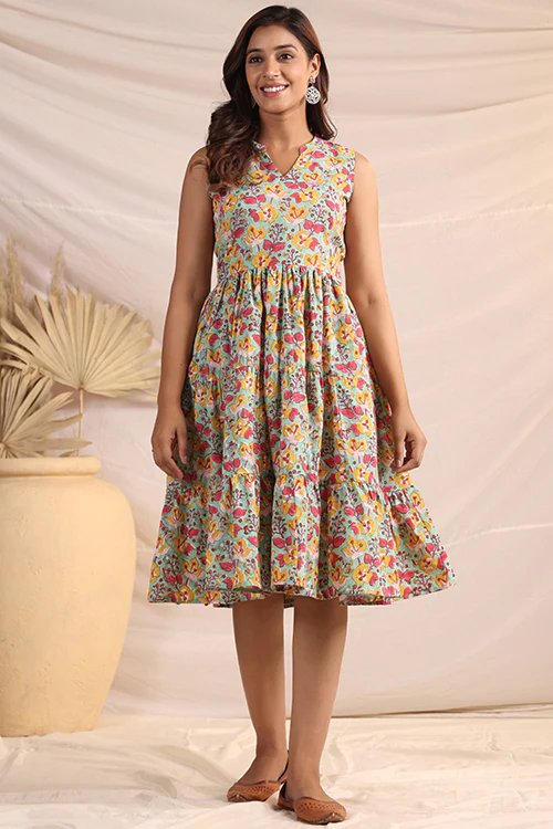 Shuddhi Green And Pink Tier Dress - Image 4