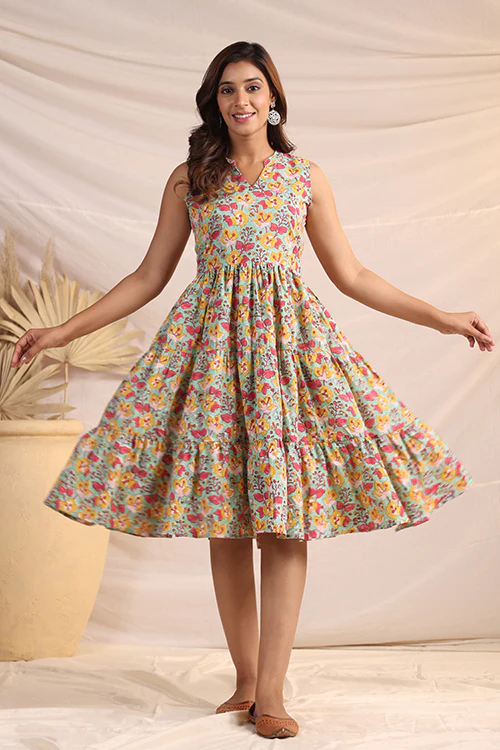 Shuddhi Green And Pink Tier Dress - Image 5