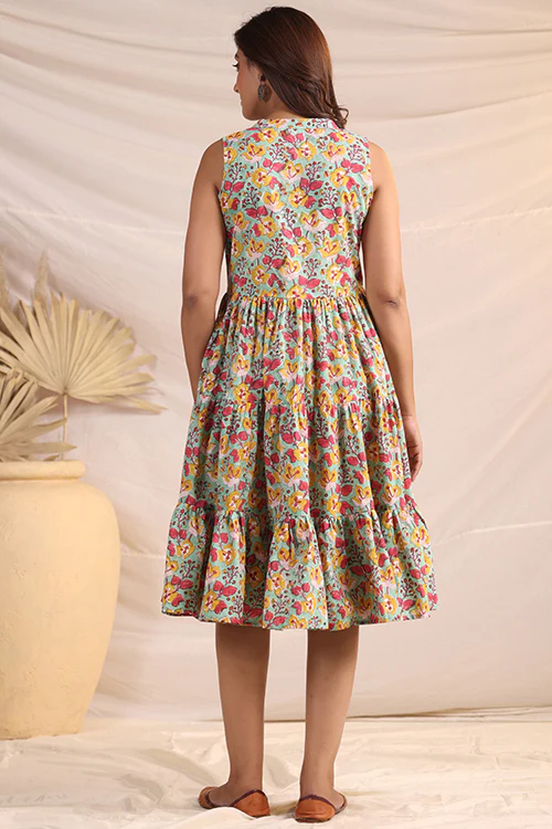 Shuddhi Green And Pink Tier Dress - Image 6
