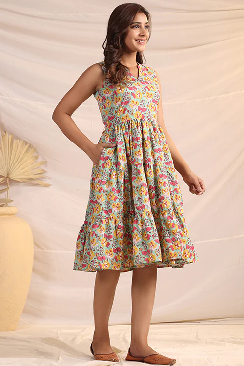 Shuddhi Green And Pink Tier Dress - Image 7