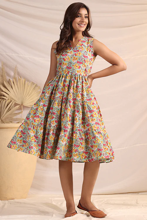 Shuddhi Green And Pink Tier Dress - Image 8