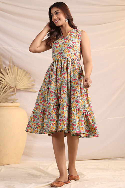 Shuddhi Green And Pink Tier Dress - Image 9