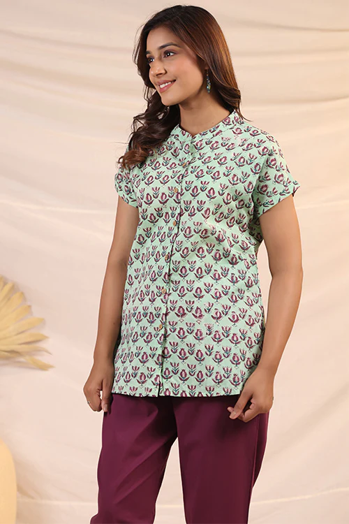 Shuddhi Green And Purple Shirt - Image 3
