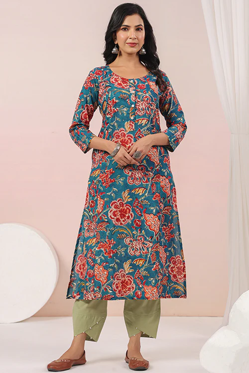 Shuddhi Green And Red Semi Aline