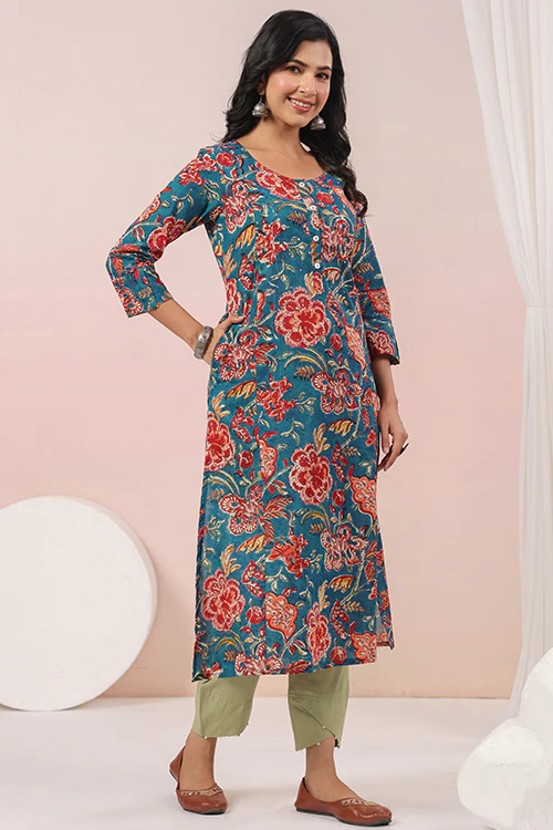 Shuddhi Green And Red Semi Aline - Image 5