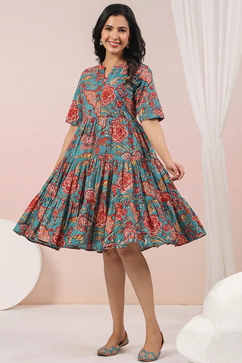 Shuddhi Green And Red Tier Dress