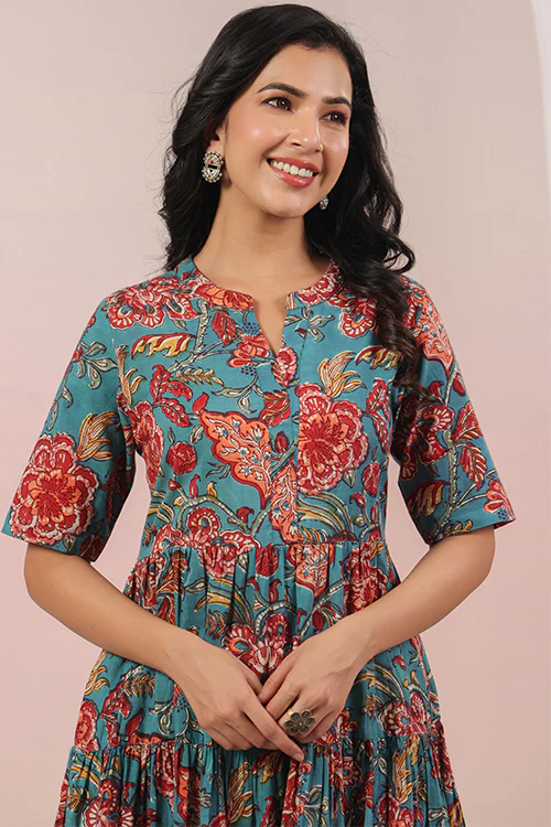 Shuddhi Green And Red Tier Dress - Image 2