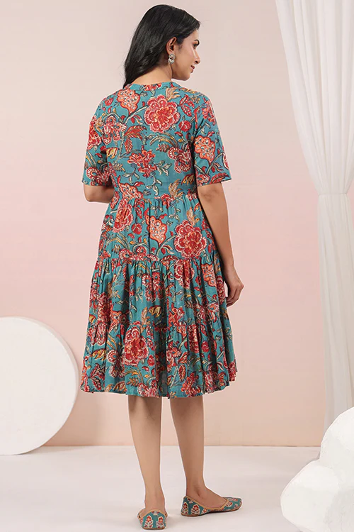 Shuddhi Green And Red Tier Dress - Image 5